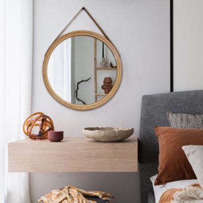 Miroir rond rotin lanière bambou Ø42 cm