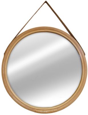 Miroir rond rotin lanière bambou Ø52 cm