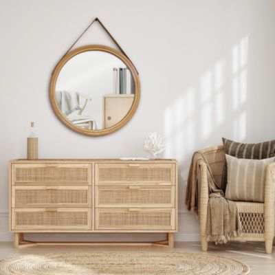 Miroir rond rotin lanière bambou Ø52 cm