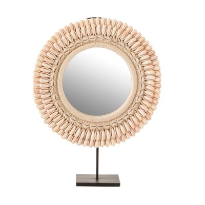 Miroir rond sur socle en coquillage rose 37x12.5x52.5 cm