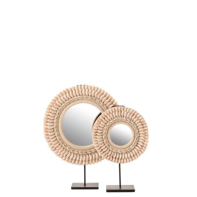 Miroir rond sur socle en coquillage rose 37x12.5x52.5 cm