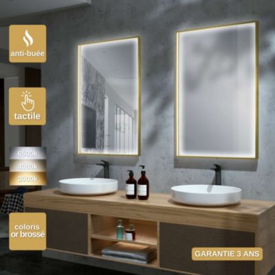Miroir Salle de Bain ABILITY - 80x100cm - Or Brossé - Led Temp Variable - Anti-Buée & Détecteur de Mouvement - LEDIMEX