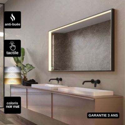 Miroir Salle de Bain ABILITY - 80x120cm - Noir Mat - Led Temp Variable - Anti-Buée & Détecteur de Mouvement - LEDIMEX