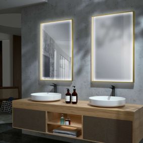 Miroir Salle de Bain ABILITY - 80x80cm - Or Brossé - Led Temp Variable - Anti-Buée & Détecteur de Mouvement - LEDIMEX