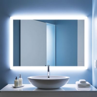 Miroir Salle de bain antibuée avec éclairage LED 70x50 installation réversible SANILAND