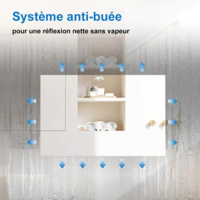 Miroir Salle de bain antibuée avec éclairage LED 70x50 installation réversible SANILAND
