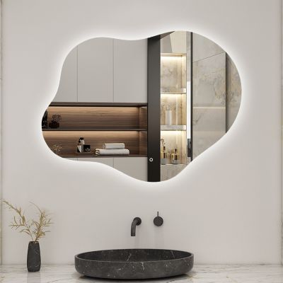 Miroir salle de bain asymétrique 90 x 68 cm LED Éclairage réglable en 3 couleurs + anti-buée + fonction mémoire AICA SANITAIRE