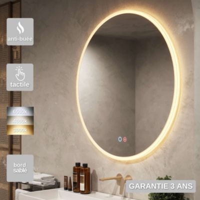 Miroir Salle de Bain ATENAS - D60cm - Led Temp Variable - Tactiles On/Off & Anti-Buée - LEDIMEX