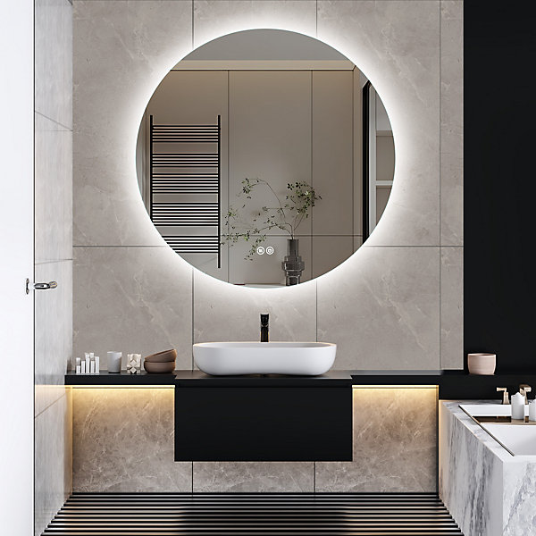 Miroir Salle De Bain Avec Éclairage - Rond 80 Cm - Miroir LED Salle De Bain Avec Tactile Anti Buee Bluetooth Horloge Temperature Dimmable Miroir Salle De Bain Avec Éclairage - Rond 80 Cm - Miroir LED Salle De Bain Avec Tactile Anti Buee Bluetooth Horloge Temperature Dimmable