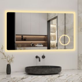 Miroir salle de bain bluetooth + loupe + horloge + tricolore + anti-buée 120x70cm dimmable,mémoire,tactile,led, AICA SANITAIRE