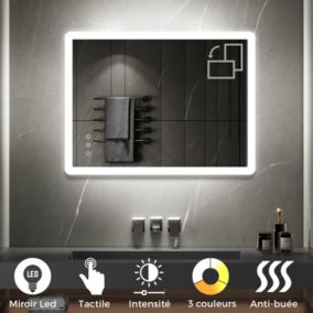 Miroir salle de bain BOLEO 70 x 100 cm LED lumineux 2100 lms anti-buée + réglage intensité & couleur - Saniverre