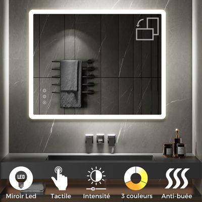 Miroir salle de bain BOLEO 80 x 100 cm LED lumineux 2100 lms anti-buée + réglage intensité & couleur - Saniverre