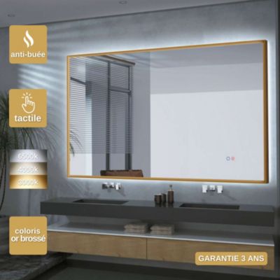 Miroir Salle de Bain CALIFORNIA - 100x80cm - Or Brossé - Temp Led Variable - Tactiles On/Off & Anti-Buée - LEDIMEX