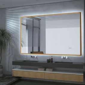 Miroir Salle de Bain CALIFORNIA - 120x80cm - Or Brossé - Temp Led Variable - Tactiles On/Off & Anti-Buée - LEDIMEX