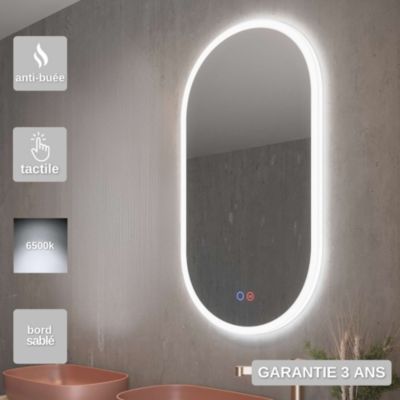 Miroir Salle de Bain CANADA - 50x90cm - Led Frontal (6500K) - Double Tactile & Anti-Buée - LEDIMEX