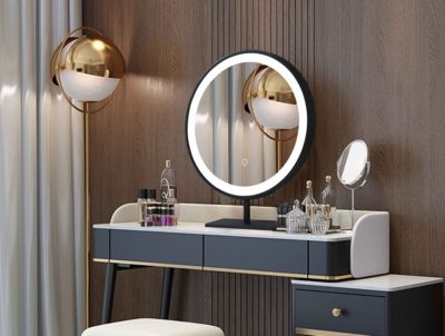 Miroir salle de bain, coiffeuse à LED 45cm à intensité variable avec cadre en aluminium noir LB-1200 LuxuryBain