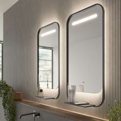 Miroir Salle de Bain CONCEPT - 50x80cm - Noir Mat - Temp Led Variable - Anti-Buée - Chargeur Induction - LEDIMEX