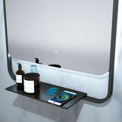 Miroir Salle de Bain CONCEPT - 50x80cm - Noir Mat - Temp Led Variable - Anti-Buée - Chargeur Induction - LEDIMEX