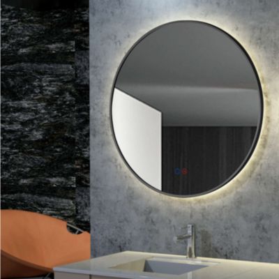 Miroir Salle de Bain FUN - D80cm - Noir Mat - Rétro-éclairage Temp Led Variable - Tactiles On/Off & Anti-Buée - LEDIMEX