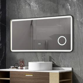 Miroir salle de bain LED 110x60cm anti buée avec cadre en aluminium noir et loupe x3 LB-4685B