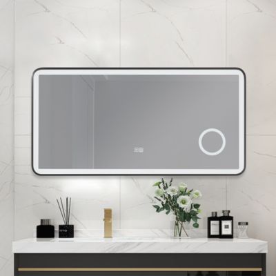 Miroir salle de bain LED 120x60cm anti buée avec cadre en aluminium noir et loupe x3 LB-4685B