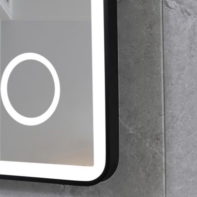 Miroir salle de bain LED 120x60cm anti buée avec cadre en aluminium noir et loupe x3 LB-4685B