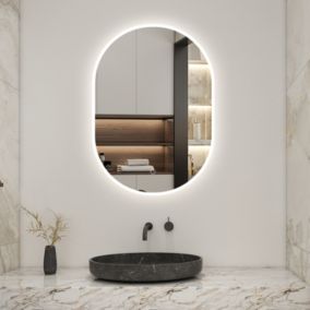 Miroir salle de bain LED 45x80cm tricolore + anti-buée + dimmable + mémoire, AICA SANITAIRE
