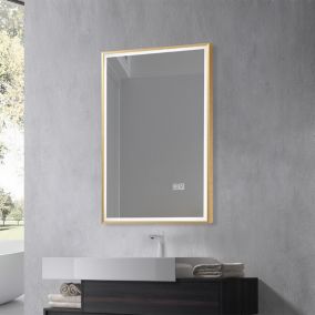 Miroir salle de bain LED 50x70cm anti buée avec cadre doré LB-126080G