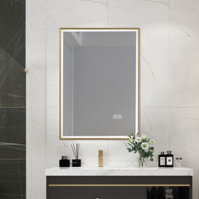 Miroir salle de bain LED 50x70cm anti buée avec cadre doré LB-126080G