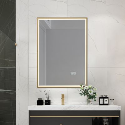 Miroir salle de bain LED 50x70cm anti buée avec cadre doré LB-126080G