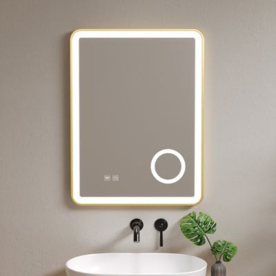 Miroir salle de bain LED 50x70cm anti buée avec cadre en aluminium doré et loupe x3 LB-4685G