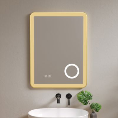 Miroir salle de bain LED 50x70cm anti buée avec cadre en aluminium doré et loupe x3 LB-4685G