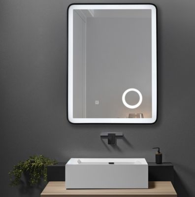 Miroir salle de bain LED 50x70cm avec cadre en aluminium noir et loupe grossissante x3 LuxuryBain