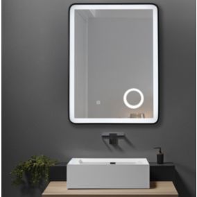 Miroir salle de bain LED 50x70cm avec cadre en aluminium noir et loupe grossissante x3 LuxuryBain