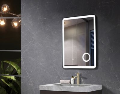 Miroir salle de bain LED 50x70cm avec cadre en aluminium noir et loupe grossissante x3 LuxuryBain