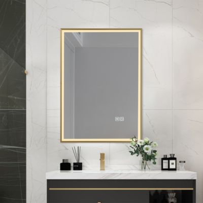 Miroir salle de bain LED 60x80cm anti buée avec cadre doré LB-126080G