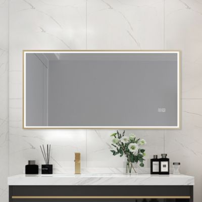 Miroir salle de bain LED 90x60cm anti buée avec cadre doré LB-126080G