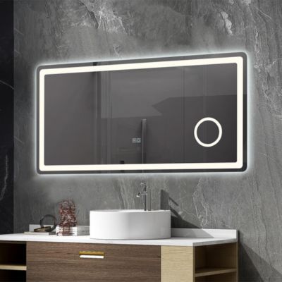 Miroir salle de bain LED 90x60cm anti buée avec LED 3 couleurs et loupe x3 LB-3612