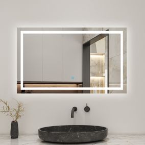Miroir salle de bain led anti-buée, avec éclairage LED 100 x 60cm réversible, IP44 commande par effleurement, AICA SANITAIRE