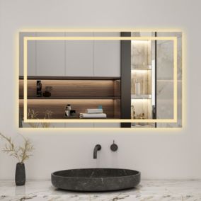 Miroir salle de bain led anti-buée, avec éclairage LED 80 x 60cm réversible, IP44 commande par effleurement, AICA SANITAIRE