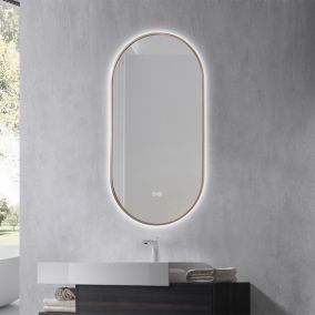 Miroir salle de bain LED ovale 45x90cm anti buée avec cadre cuivré LB-4696