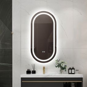 Miroir salle de bain LED ovale 45x90cm anti buée et LED 3 couleurs