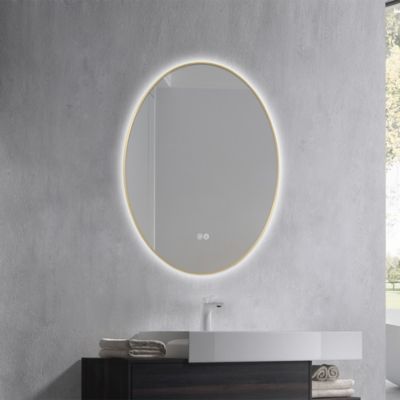 Miroir salle de bain LED ovale 50x70cm anti buée avec cadre doré LB-4646G