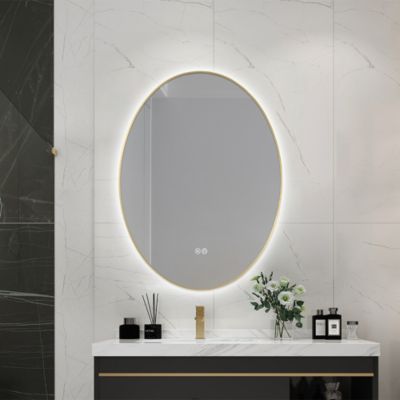 Miroir salle de bain LED ovale 60x80cm anti buée avec cadre doré LB-4646G