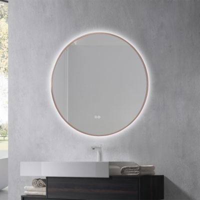 Miroir salle de bain LED rond 60cm anti buée avec cadre cuivré LB-4647RG