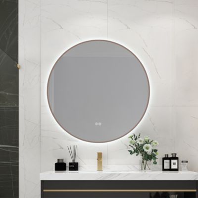 Miroir salle de bain LED rond 60cm anti buée avec cadre cuivré LB-4647RG