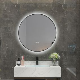 Miroir salle de bain LED rond 60cm anti buée avec cadre noir LB-4647BA