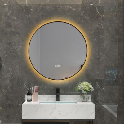 Miroir salle de bain LED rond 60cm anti buée avec cadre noir LB-4647BA