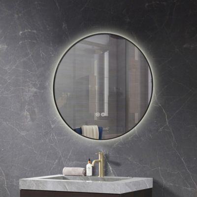 Miroir salle de bain LED rond 60cm anti buée avec cadre noir LB-4647BA