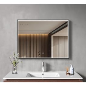 Miroir salle de bain LOMAZOO Bordeaux avec LED 80 x 60 cm rectangle Noir